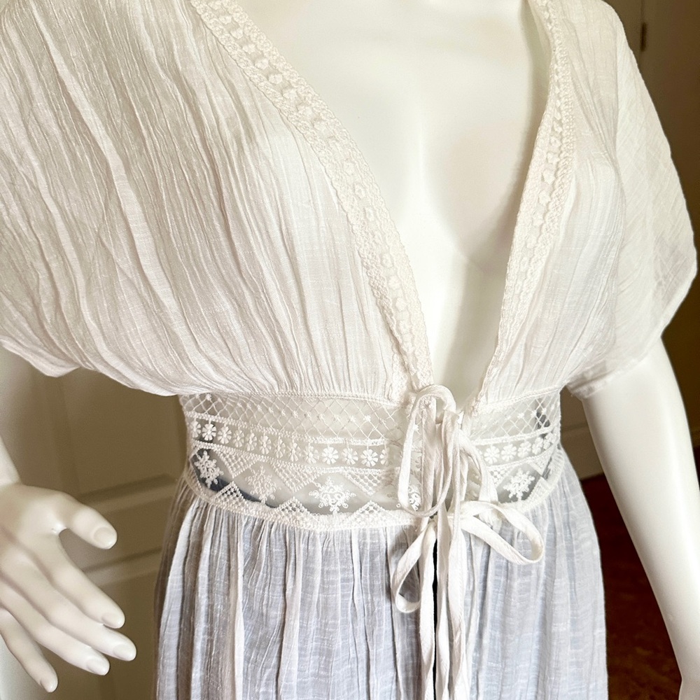 White Semi Sheer Maxi Front Tie Coverup/Top (OS)